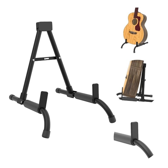 Chetty GA4 Adjustable Portable Guitar Stand Foldable Sturdy Lightweight Compact Durable Wooden Metal Universal AntiSlip Stand for Acoustic Electric Bass Travel Display (GA4)