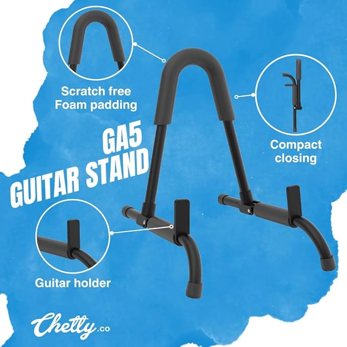 Chetty Adjustable Portable Guitar Stand Foldable Sturdy Lightweight Compact Durable Wooden Metal Universal AntiSlip Stand for Acoustic Electric Bass