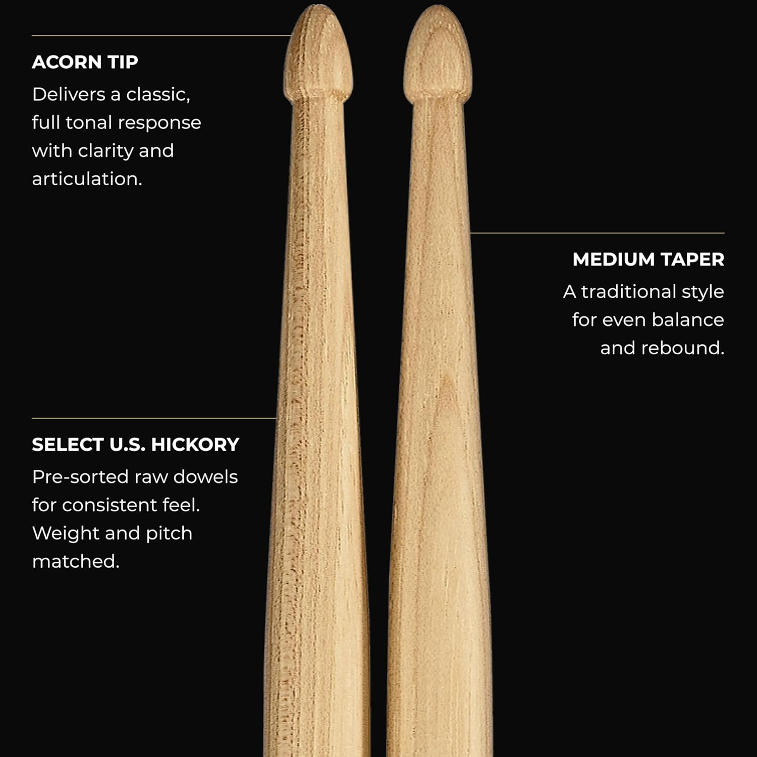 Meinl, Drumstick, Hickory, Acorn Tip -5A SB101