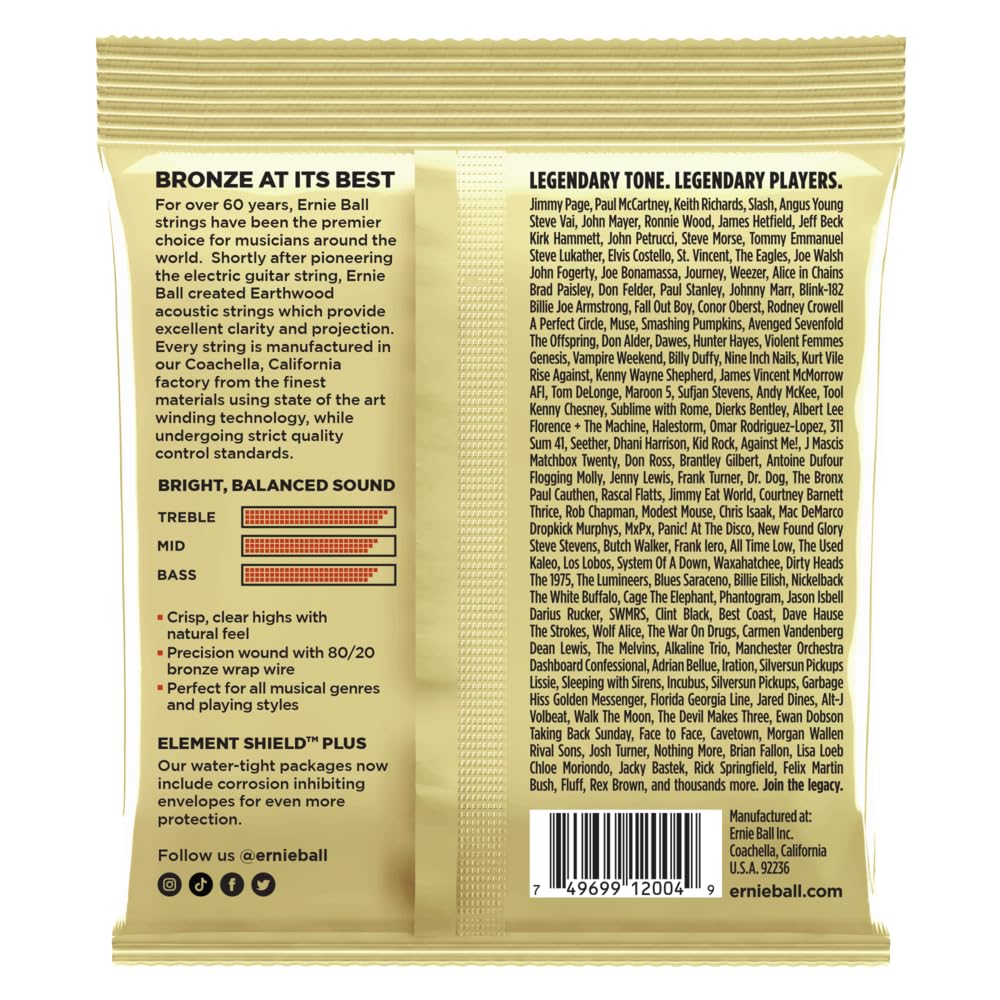 Ernie Ball 2004 Earthwood Acoustic Guitar Strings, 80/20 Bronze Light (11-52) Gauge