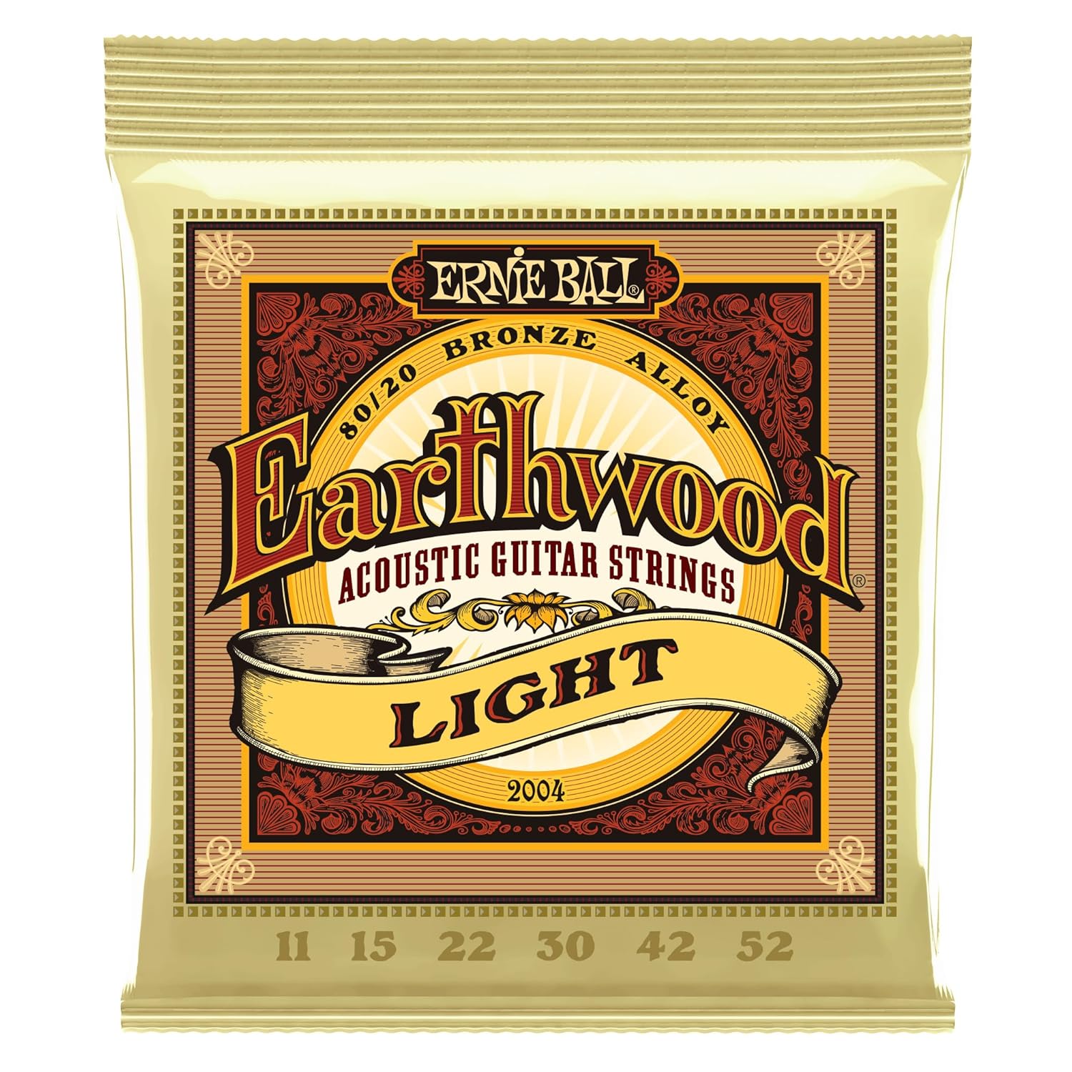Ernie Ball 2004 Earthwood Acoustic Guitar Strings, 80/20 Bronze Light (11-52) Gauge