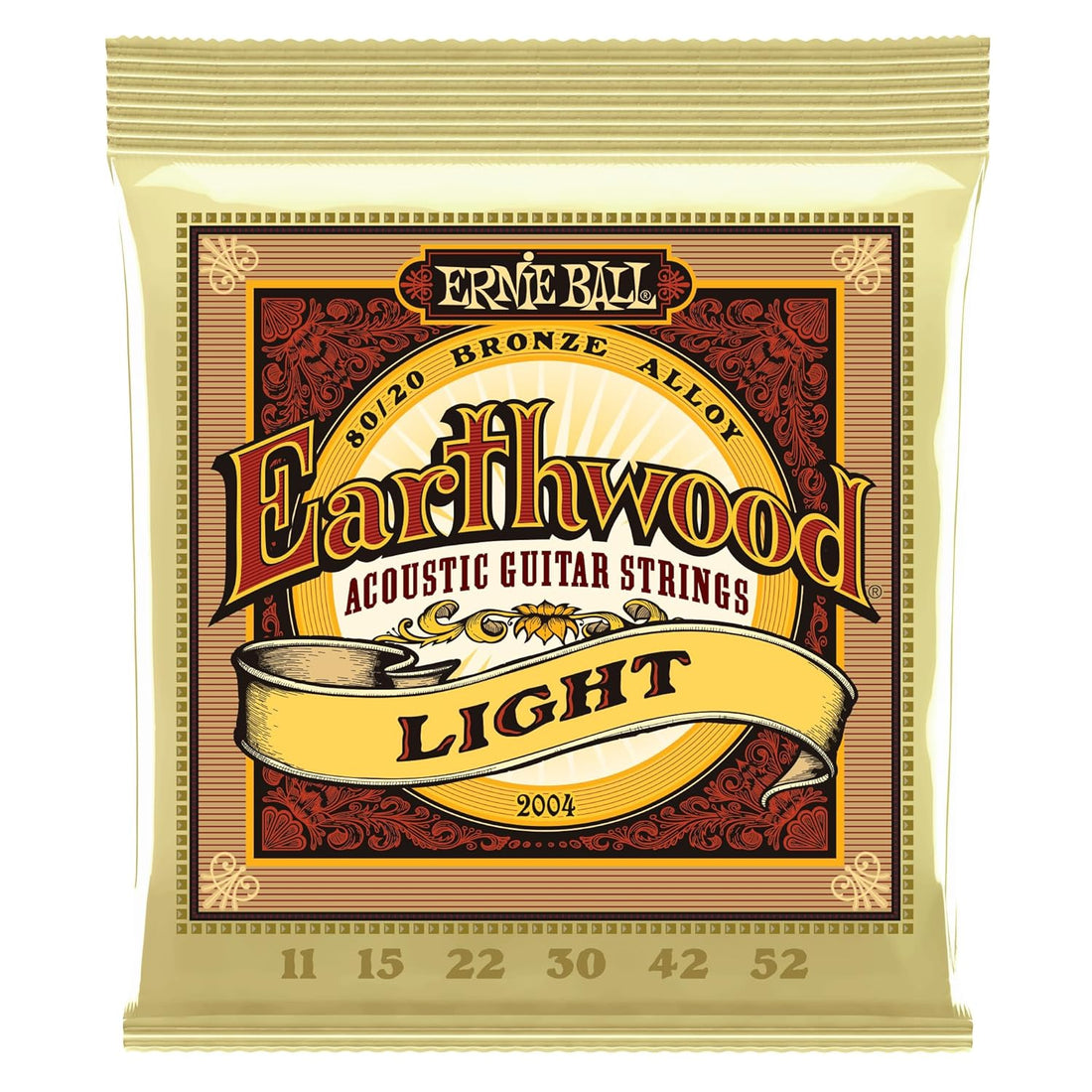 Ernie Ball 2004 Earthwood Acoustic Guitar Strings, 80/20 Bronze Light (11-52) Gauge