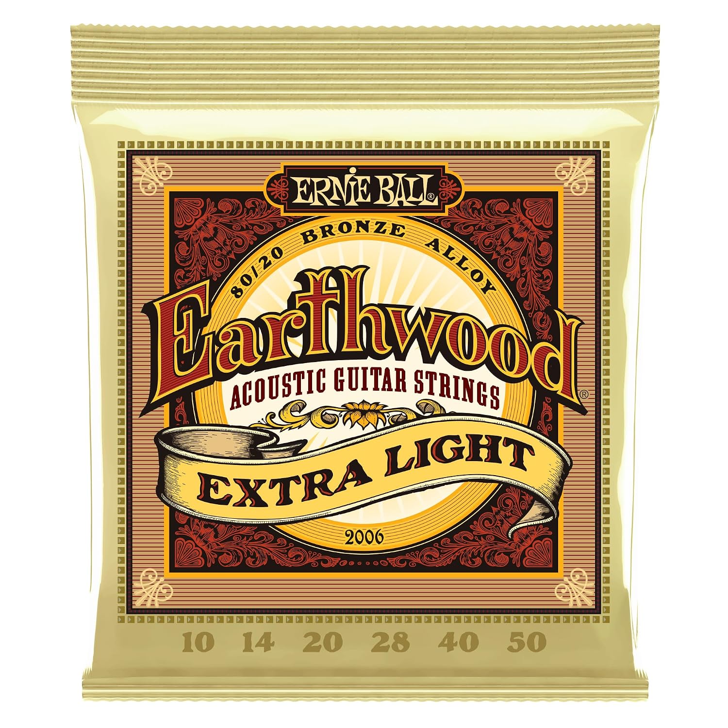 Ernie Ball Earthwood Acoustic Guitar Strings 80 20 Extra Light (10-50 Gauge)